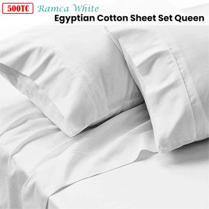 500TC Ramca White Egyptian Cotton Sheet Set | Queen