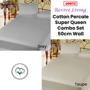 400TC Cotton Percale Combo Set | Super Queen | 50cm Wall | Grey