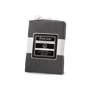 Revive | 100% Cotton Jersey Super Soft Fitted Sheet Combo Set | Charcoal | King Single | 35cm Wall