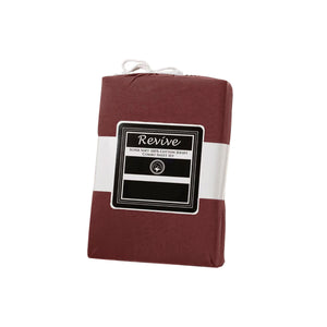 Revive Mahogany Red 100% Cotton Jersey Super Soft Fitted Sheet Combo Set | Double | 38cm Wall
