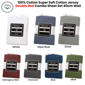 Revive | Olive 100% Cotton Jersey Super Soft Fitted Sheet Combo Set | Double | 38cm Wall