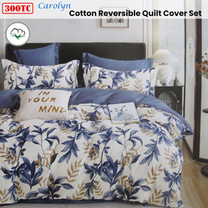 300TC Carolyn Blue Reversible Cotton Quilt Cover Set | Queen