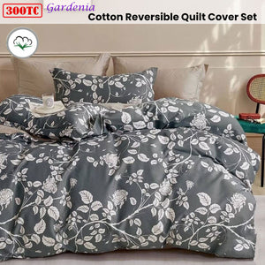 300TC Gardenia Charcoal Reversible Cotton Quilt Cover Set | King