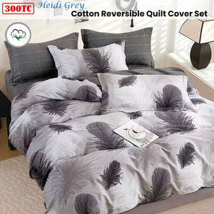 300TC Heidi Grey Reversible Cotton Quilt Cover Set | King