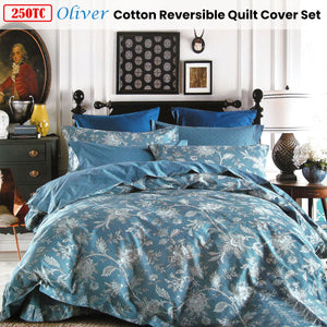 250TC Oliver Cotton Reversible Quilt Cover Set | Queen
