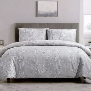 Artex Silver Peony Floral | Printed Microfiber Polyester | Quilt Cover Set | Queen