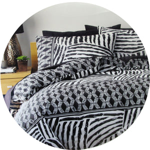 Homeport Kenya Black Printed Geometric Quilt Cover Set | Double