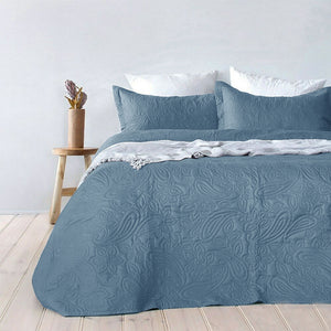Bambury Paisley Embossed Blue Coverlet Set | Queen/King