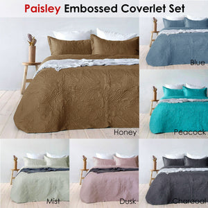 Bambury Paisley Embossed Dusk Coverlet Set | Queen/King