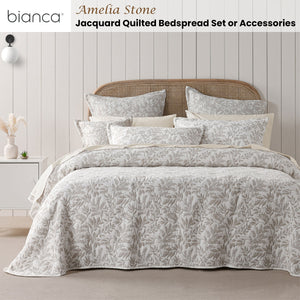 Bianca Amelia Quilted Bedspread Set | Stone Jacquard Foliage | King