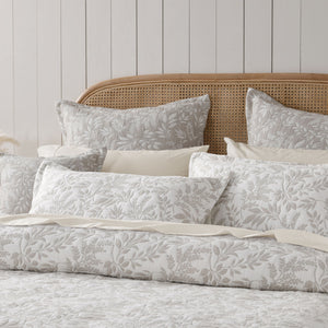 Bianca Amelia Quilted Bedspread Set | Stone Jacquard Foliage | Super King