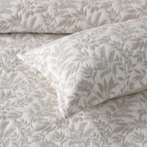 Bianca Amelia Quilted Bedspread Set | Stone Jacquard Foliage | Super King