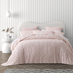 Bianca Ella Cotton Chenille Bedspread Set | Blush Floral | King
