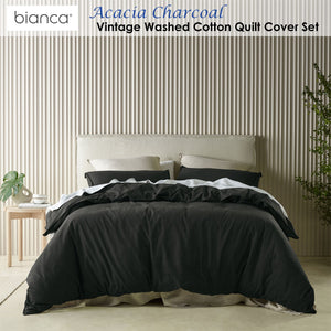 Bianca Acacia Charcoal Vintage Washed Cotton Quilt Cover Set | King