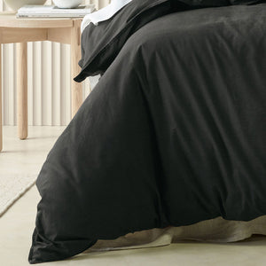 Bianca Acacia Charcoal Vintage Washed Cotton Quilt Cover Set | King