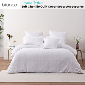 Bianca Cosmo White Soft Chenille Geometric Quilt Cover Set | King