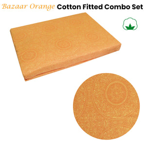 Bazaar Orange Cotton Fitted Combo Set | Queen