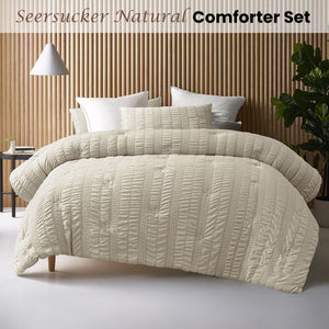 Accessorize Seersucker Natural 3 Piece Comforter Set | King