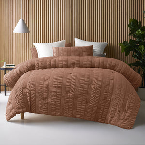 Accessorize Seersucker Tobacco 3 Piece Comforter Set | Queen