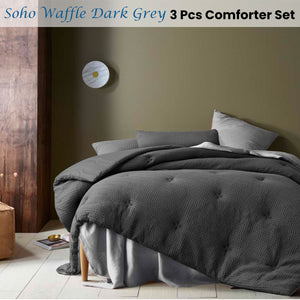 Accessorize Soho Waffle Dark Grey 3 Piece Comforter Set | King