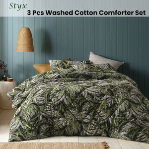 Styx Washed Cotton Printed 3 Piece Comforter Set | Queen