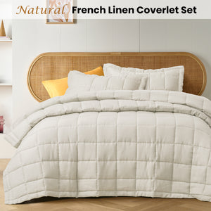 Vintage Design Homewares French Linen Coverlet Set | Natural | Queen