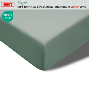 400TC Sage Bamboo Cotton Fitted Sheet | 40cm Wall | King