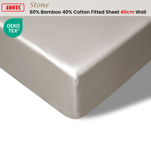 400TC Stone Bamboo Cotton Fitted Sheet | 40cm Wall | Single