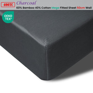 400TC Charcoal Bamboo Cotton Mega/Super Fitted Sheet | 50cm Wall | King