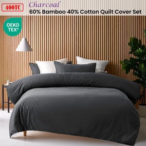Accessorize Charcoal 400TC Bamboo Cotton Double Stitched Quilt Cover Set | King