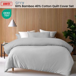Accessorize Grey 400TC Bamboo Cotton Double Stitched Quilt Cover Set | King