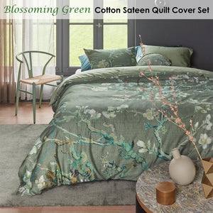 Bedding House | Blossoming Green Cotton Sateen | Quilt Cover Set | King