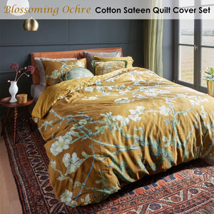 Bedding House | Blossoming Ochre Cotton Sateen | Quilt Cover Set | King