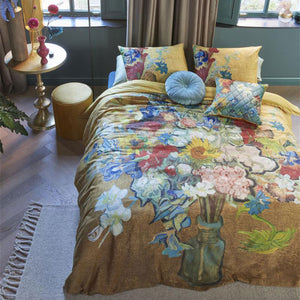 Bedding House Van Gogh Bouquet d'Anniversaire Gold Cotton Sateen Quilt Cover Set | Super King