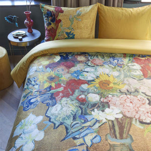 Bedding House Van Gogh Bouquet d'Anniversaire Gold Cotton Sateen Quilt Cover Set | Super King