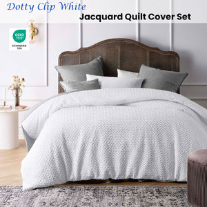 Accessorize Dotty Clip White Jacquard Quilt Cover Set | Queen