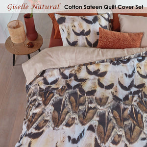 Bedding House Giselle Natural Cotton Sateen Quilt Cover Set | Queen