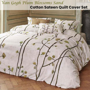 Bedding House Van Gogh Plum Blossoms Sand Cotton Sateen Quilt Cover Set | King