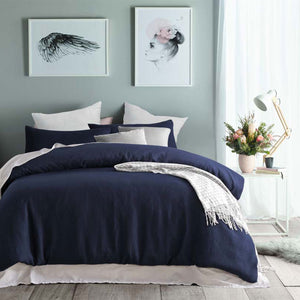 Accessorize Navy Waffle Polyester Quilt Cover Set | Double