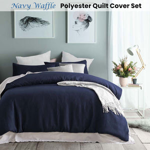 Accessorize Navy Waffle Polyester Quilt Cover Set | Queen