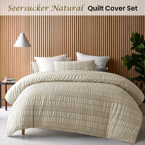 Accessorize Seersucker Natural Polyester Quilt Cover Set | Queen