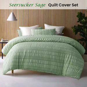 Accessorize Seersucker Sage Polyester Quilt Cover Set | Queen