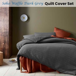 Accessorize Soho Waffle Dark Grey Quilt Cover Set | Queen