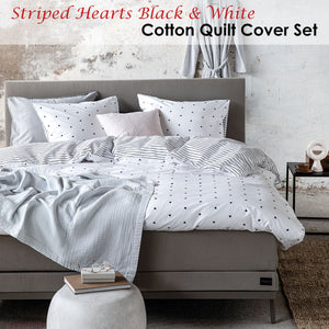 VTWonen | Striped Hearts Black & White Cotton | Quilt Cover Set | Queen