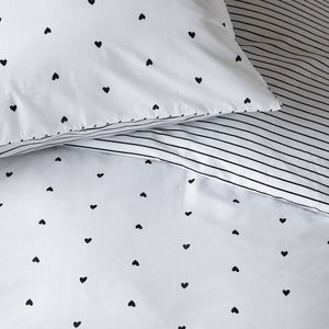 VTWonen | Striped Hearts Black & White Cotton | Quilt Cover Set | Queen