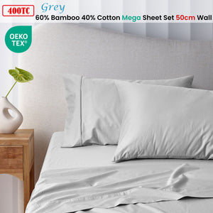 400TC Grey Bamboo Cotton Mega/Super Sheet Set | 50cm Wall | King