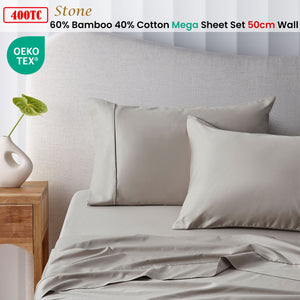 400TC Stone Bamboo Cotton Mega/Super Sheet Set | 50cm Wall | Super King