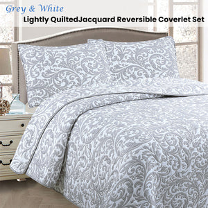 Jane Barrington Grey & White Lightly Quilted Jacquard Reversible Coverlet Set | Queen