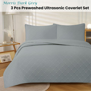 Jane Barrington Morris Dark Grey Ultrasonic Embossed Lightly Quilted Reversible Coverlet Set | King