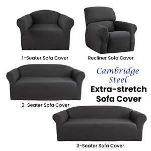 Elan Cambridge Extra-Stretch Couch Cover | Steel | Two Seater | Steel